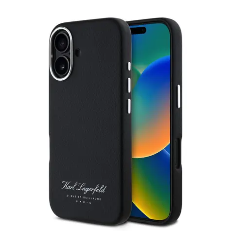 Karl Lagerfeld Grained PU Hotel RSG Zadní Kryt pro Apple iPhone 16 černá