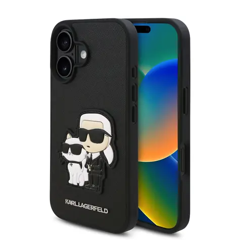 Karl Lagerfeld PU Saffiano Karl and Choupette Zadní Kryt pro Apple iPhone 16 černá
