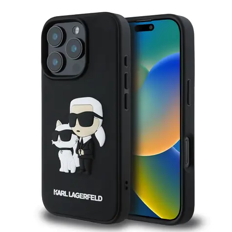 Karl Lagerfeld PU Saffiano Karl and Choupette Zadní Kryt pro Apple iPhone 16 Pro černá