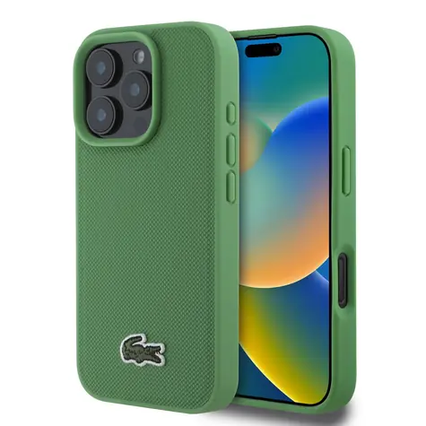 Lacoste Iconic Petit Pique Woven Logo MagSafe Zadní Kryt pro Apple iPhone 16 Pro zelená