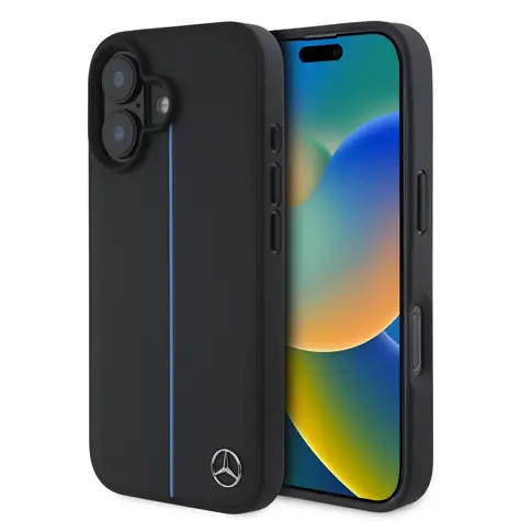 Mercedes Leather modrá Stripe MagSafe Zadní Kryt pro Apple iPhone 16 černá