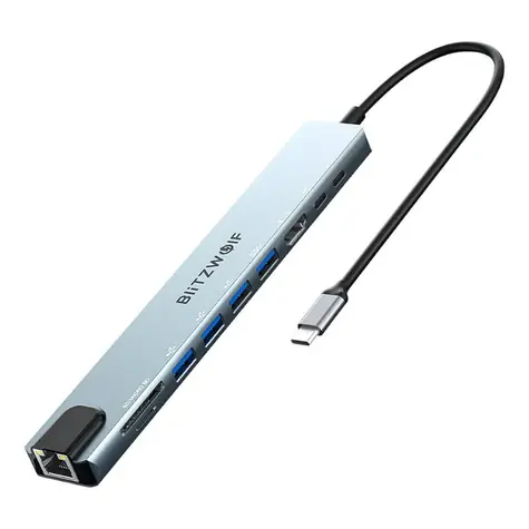 Blitzwolf BW-TH5 Dokovací stanice stříbrná / 2x USB / USB-C / RJ45 / SD karta 