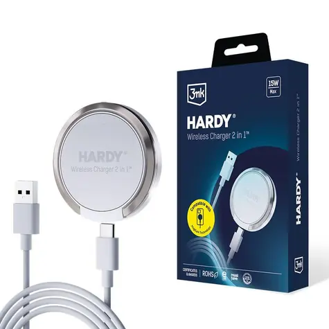 3mk HARDY Wireless Charger 2in1 bezdrátová nabíječka s funkcí stojánku 15w bílá