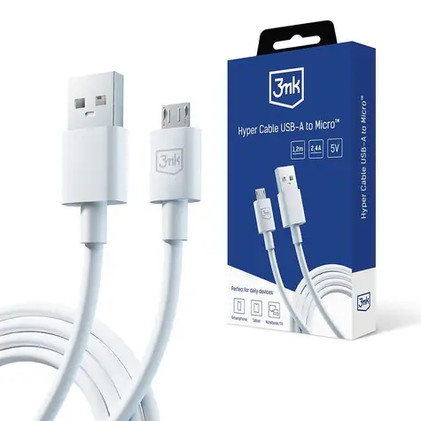 3mk datový kabel - Hyper Cable A to Micro 1.2m 5V 2.4A bílá