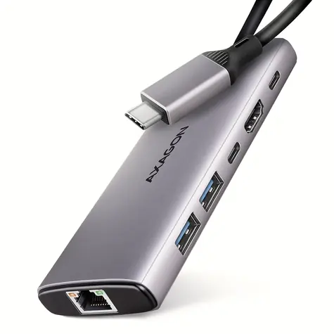 AXAGON HMC-6G2L, USB 10Gb/s hub, 2x USB-A, 1x USB-C, HDMI 4k/60Hz, RJ-45, PD 100W, kabel USB-C 15cm