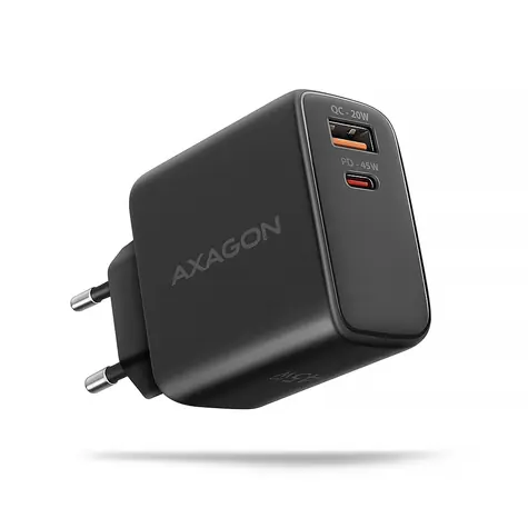 AXAGON ACU-PQ45 černá / GaN nabíječka do sítě / 1x USB-A / 1x USB-C / 45W