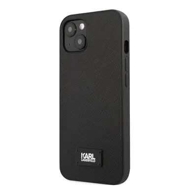 Rozbaleno - Karl Lagerfeld Saffiano Plaque Kryt pro Apple iPhone 13 černá / rozbaleno