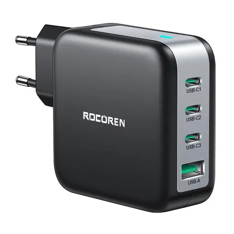 Rocoren GaN černá / Nabíjecí adaptér / 100W / 3x USB-C / 1x USB-A 