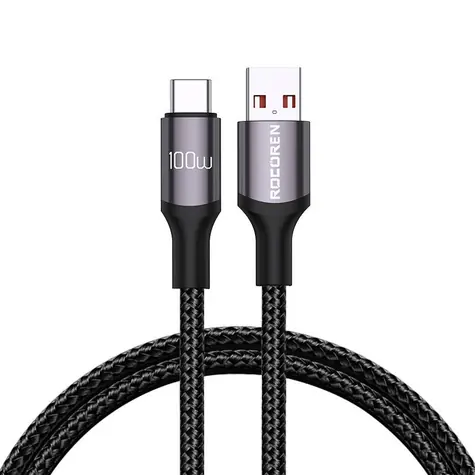 Rocoren Rychlonabíjecí kabel USB-A (M) - USB-C (M) Retro Series 100W 2m šedá