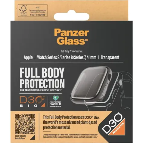 PanzerGlass Tvrzené sklo Full Body D3O pro Apple Watch 9/8/7 41 mm transparentní