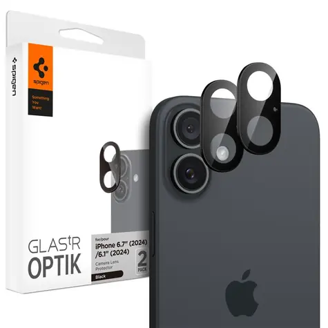 Spigen Glass tR Optik 2 Pack ochranné sklo na fotoaparát pro Apple iPhone 16/16 Plus 2ks černá 