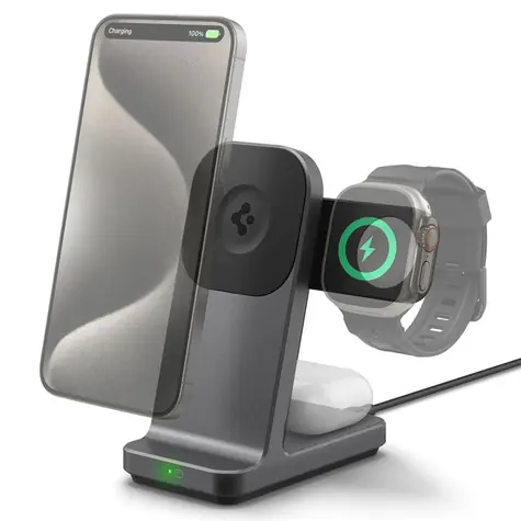 Spigen OneTap Pro 3 3v1 Wireless Charging Stand černá / Bezdrátový magnetický stojánek / Qi2 / 15W