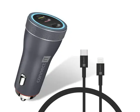 CONNECT IT InCarz DUPLEX nabíječka do auta šedá / 27W / 2x USB-C / 1x Lightning