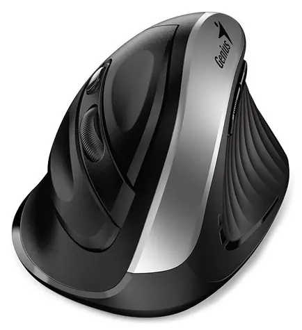 GENIUS Ergo 8250S černo-stříbrná / vertikální bezdrátová myš / 1600 dpi / 6 tlačítek / 2.4GHz