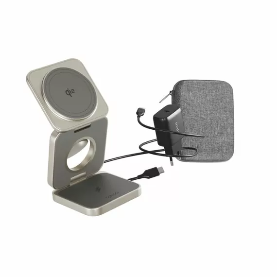 Epico UltraBase EF55 Qi2 Bezdrátový nabíjecí stojánek titanová / MagSafe / 3v1 / 15W