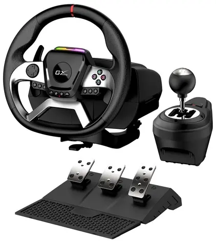 GENIUS GX SpeedMaster X5 FF černá / Sada volantu a pedálů / USB-C / vibrace / řadicí páka / pro PC & PS & Xbox