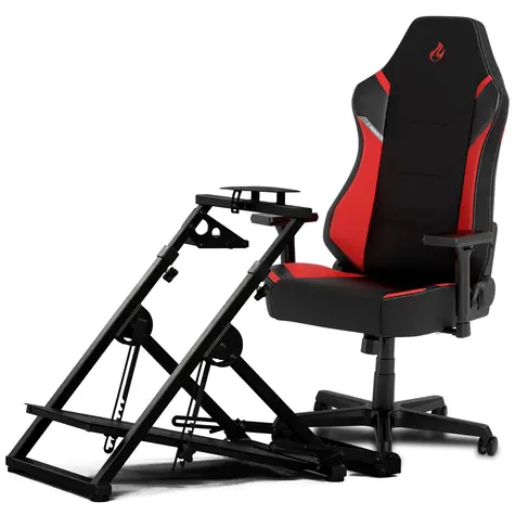 Nitro Concepts C-Racer  - X1000 Inferno Red Bundle / Skládací stojan pro volant + Herní židle / tkanina / nosnost 120 kg