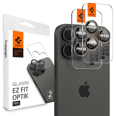 Spigen Glass tR EZ Fit Optik Pro ochranné sklo pro Apple iPhone 16 Pro/Pro Max 2ks desert titanium