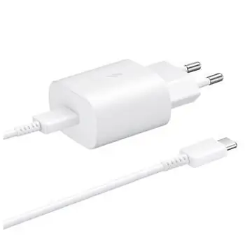 SAMSUNG EP-TA800EWE 25W adaptér + USB-C kabel (Bulk) bílá / USB-C nabíječka / 25W / S kabelem  