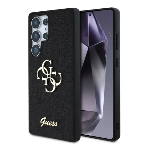 Guess PU Fixed Glitter 4G Metal Logo Zadní Kryt pro Samsung Galaxy S25 Ultra černá