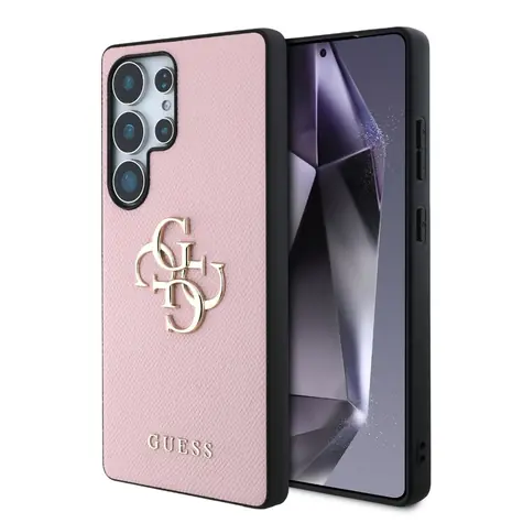 Guess PU Grained 4G Metal Logo Zadní Kryt pro Samsung Galaxy S25 Ultra růžová