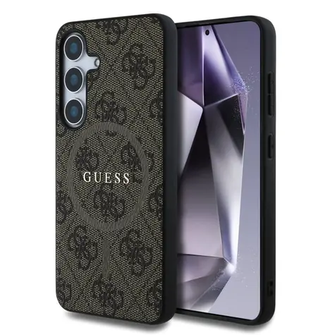 Guess PU Leather 4G Colored Ring MagSafe Zadní Kryt pro Samsung Galaxy S25 hnědá