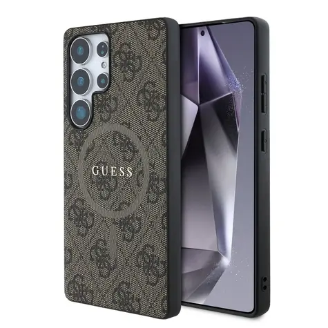 Guess PU Leather 4G Colored Ring MagSafe Zadní Kryt pro Samsung Galaxy S25 Ultra hnědá