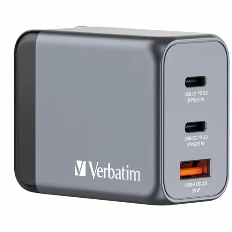 Verbatim GNC-65 Cestovní adaptér / GaN / 2x USB-C PD 65w / USB-A QC 3.0