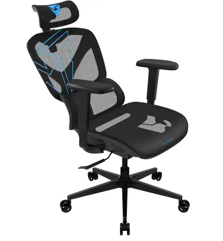 ThunderX3 YTC-Mesh černo-modrá / Ergonomická židle / nastavitelná / síťovaná / pojezdová kolečka / nosnost 125 kg