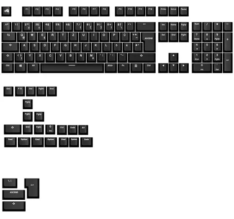 Glorious vyměnitelné klávesy GPBT Basics (ISO DE) - Classic Black / PBT / 133 ks / ISO DE layout / Cherry MX(+) 