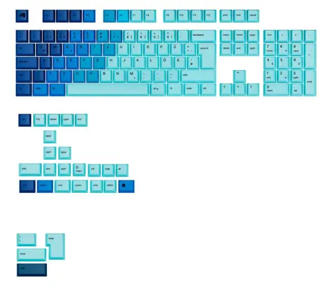 Glorious vyměnitelné klávesy GPBT Gradient (ISO DE) - Ocean / PBT / 131 ks / ISO DE layout / Cherry MX(+) 