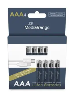 MediaRange nabíjecí USB-C Li-Ion baterie Micro AAA / 500mAh / 1.5V / 4ks