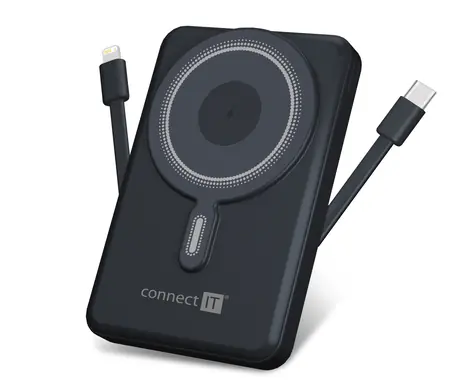 CONNECT IT 10000 mAh šedá / Powerbanka / MagSafe / 1x USB-C / 1x Lightning 