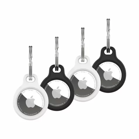 FIXED Silikonové pouzdro silky pro Apple AirTag 4ks 2x černé + 2x bílé