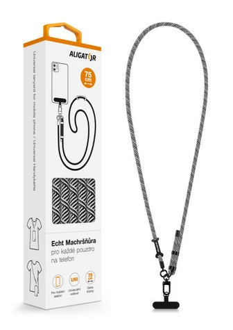 Aligator Echt Machršňůra / univerzální šňůrka pro mobilní telefon / černo/bílá