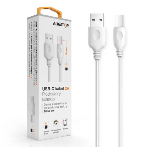 Aligator Datový a nabíjecí kabel USB-C / 7,00 mm / délka 1m / 2A / USB 2.0 / bílý