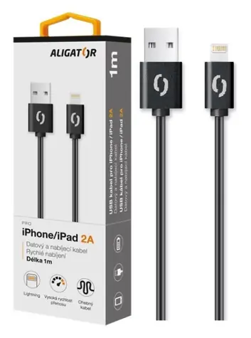 Aligator Datový kabel 2A iPhone lightning 1m / černý