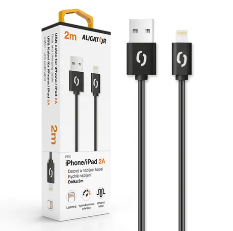 Aligator Datový kabel 2A iPhone lightning 2m / černý