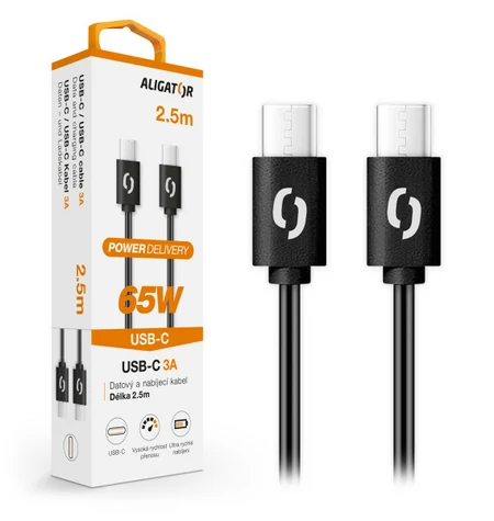 Aligator Datový kabel POWER 65W / USB-C/USB-C 3A / 2 / 5m černý