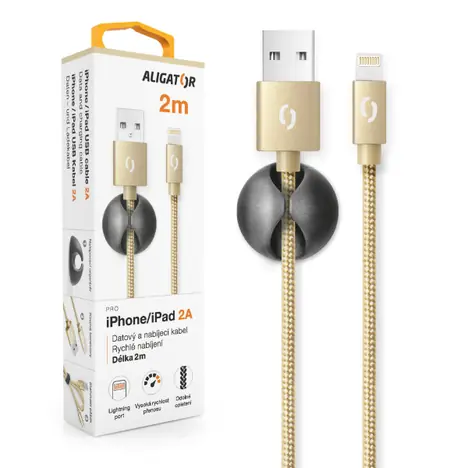 Aligator Datový kabel PREMIUM 2A / Lightning 2m zlatý