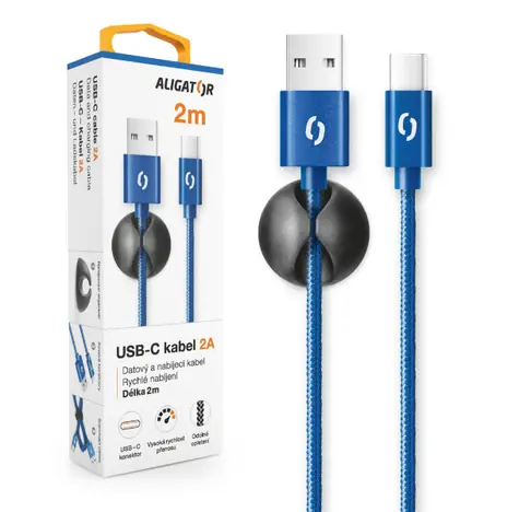 Aligator Datový kabel PREMIUM 2A / USB-C 2m modrý