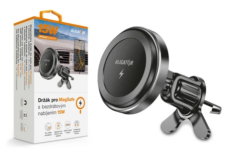 Aligator Magnetický držák do auta pro MagSafe s bezdrátovým nabíjením 15W / do ventilační mřížky