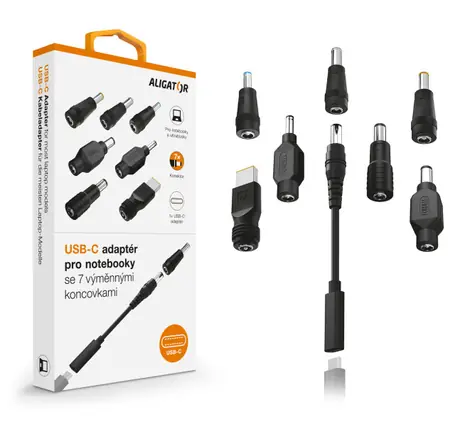 Aligator USB-C adaptér pro notebooky a ultrabooky se 7 výměnnými koncovkami