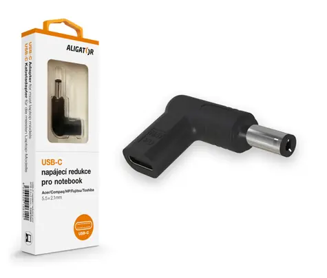 Aligator USB-C napájecí redukce 5.5 x 2.1 mm pro notebooky Acer/Compaq/HP/Fujitsu/Toshiba