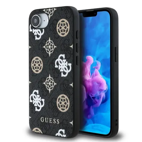 Guess PU 4G Peony MagSafe Zadní Kryt pro iPhone 16e černá