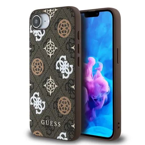 Guess PU 4G Peony MagSafe Zadní Kryt pro iPhone 16e hnedá