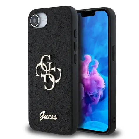 Guess PU Fixed Glitter 4G Metal Logo Zadní Kryt pro iPhone 16e černá