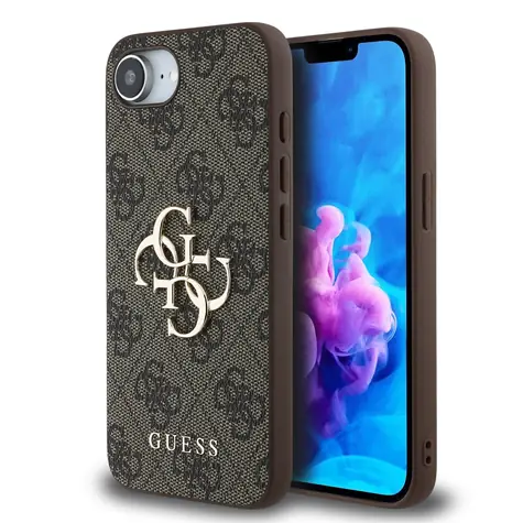 Guess PU 4G Metal Logo Zadní Kryt pro iPhone 16e hnedá