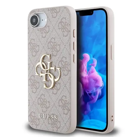 Guess PU 4G Metal Logo Zadní Kryt pro iPhone 16e růžová