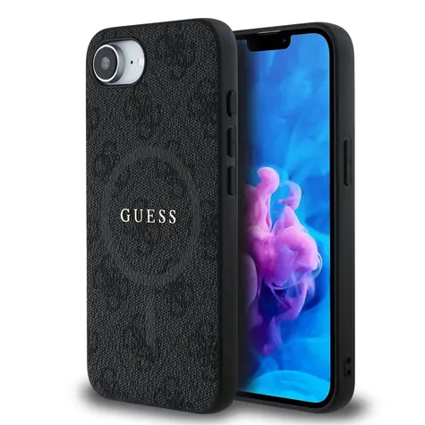 Guess PU Leather 4G Colored Ring MagSafe Zadní Kryt pro iPhone 16e černá